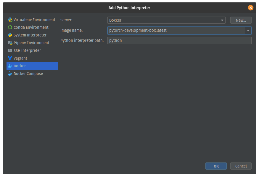 Docker Python Interpreter settings